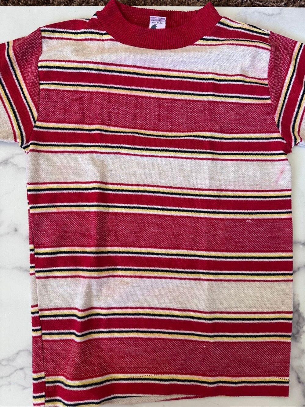 Donmoor vintage boys 10-12 cotton retro red yellow striped high neck short sleev